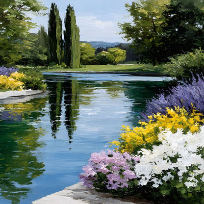 Garden Reflection Tranquil Pond Canvas Wall Art