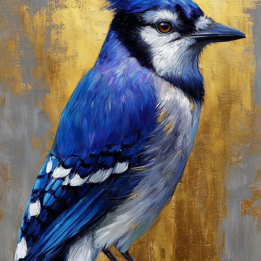 Golden Blue Jay Portrait Canvas Wall Art