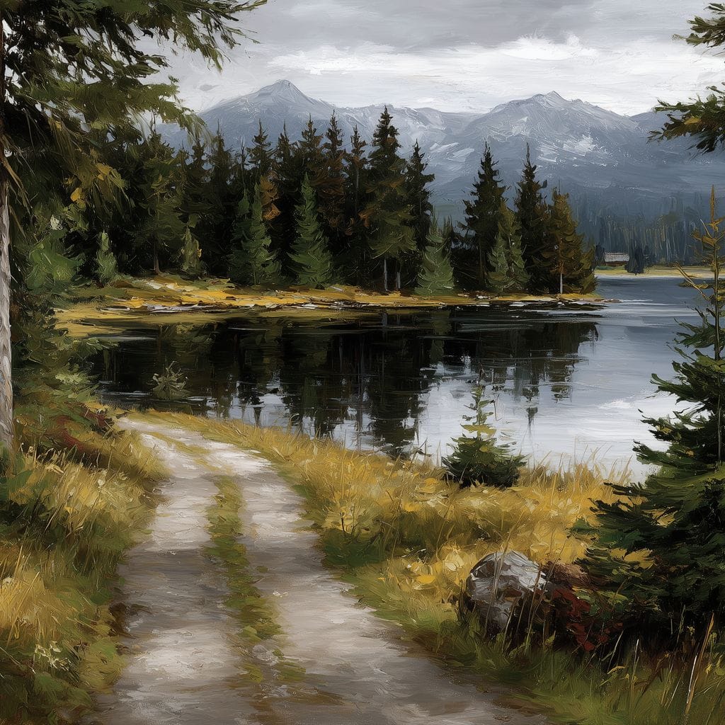 Alpine Lake Forest Pathway Canvas Wall Art