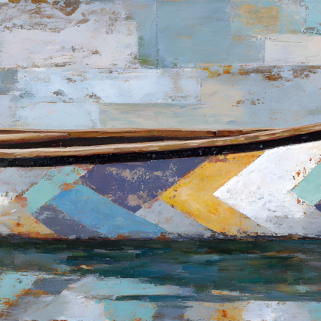 Patchwork Canoe Reflections Canvas Wall Art