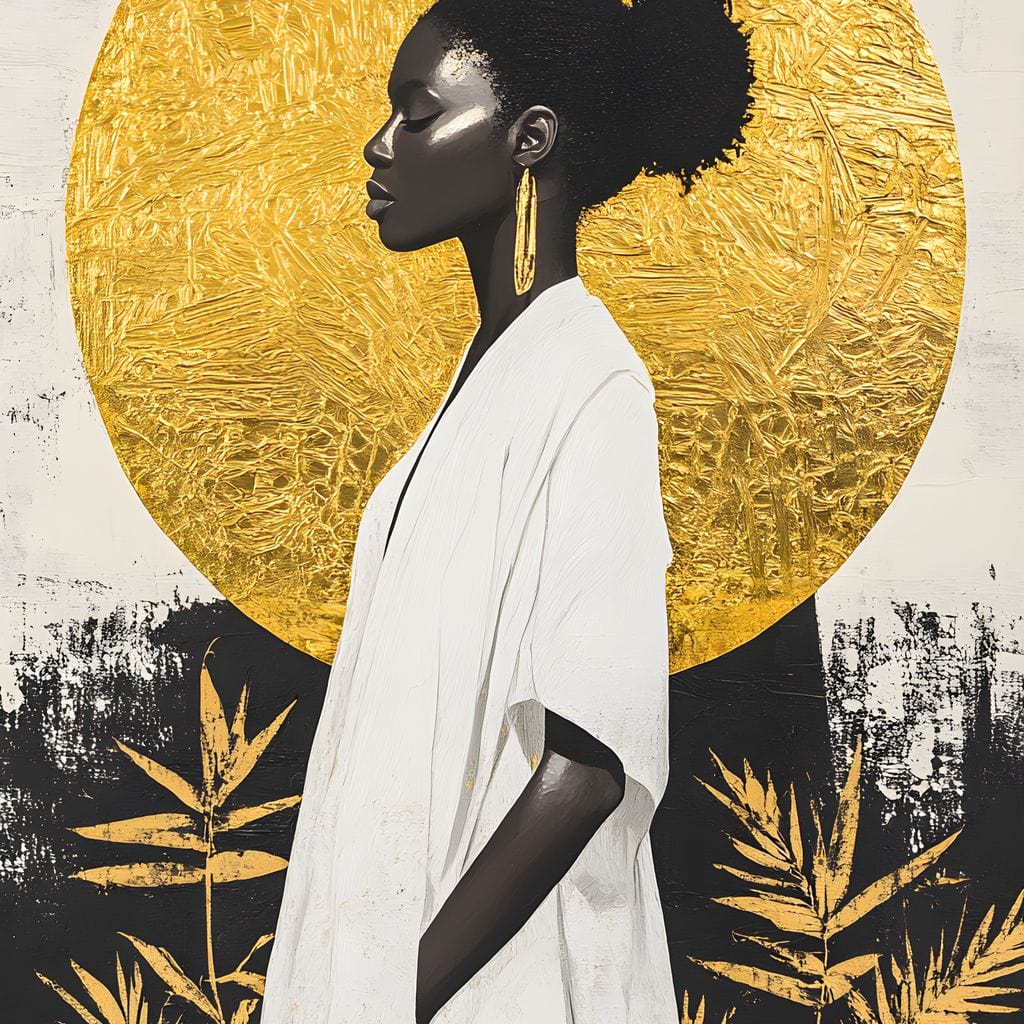 Golden Halo Afrocentric Poise Canvas Wall Art