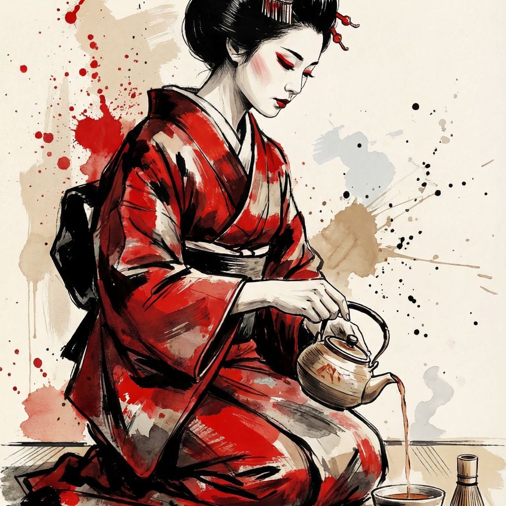 Japanese Woman Tea Ceremony Canvas Wall Art
