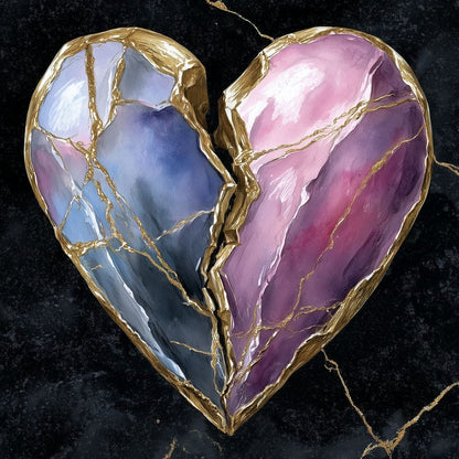Kintsugi Split Heart Gold Canvas Wall Art