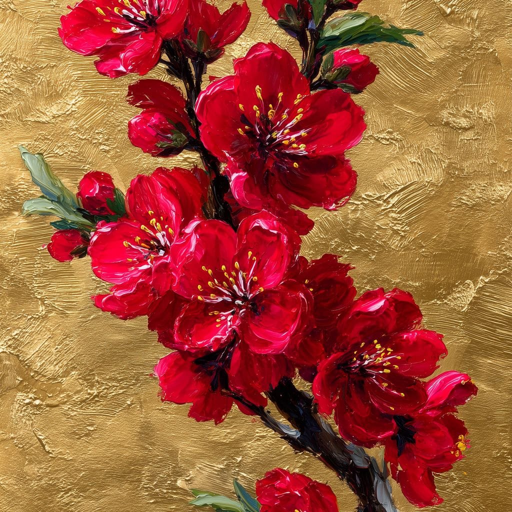 Golden Sakura Blossom Branch Canvas Wall Art