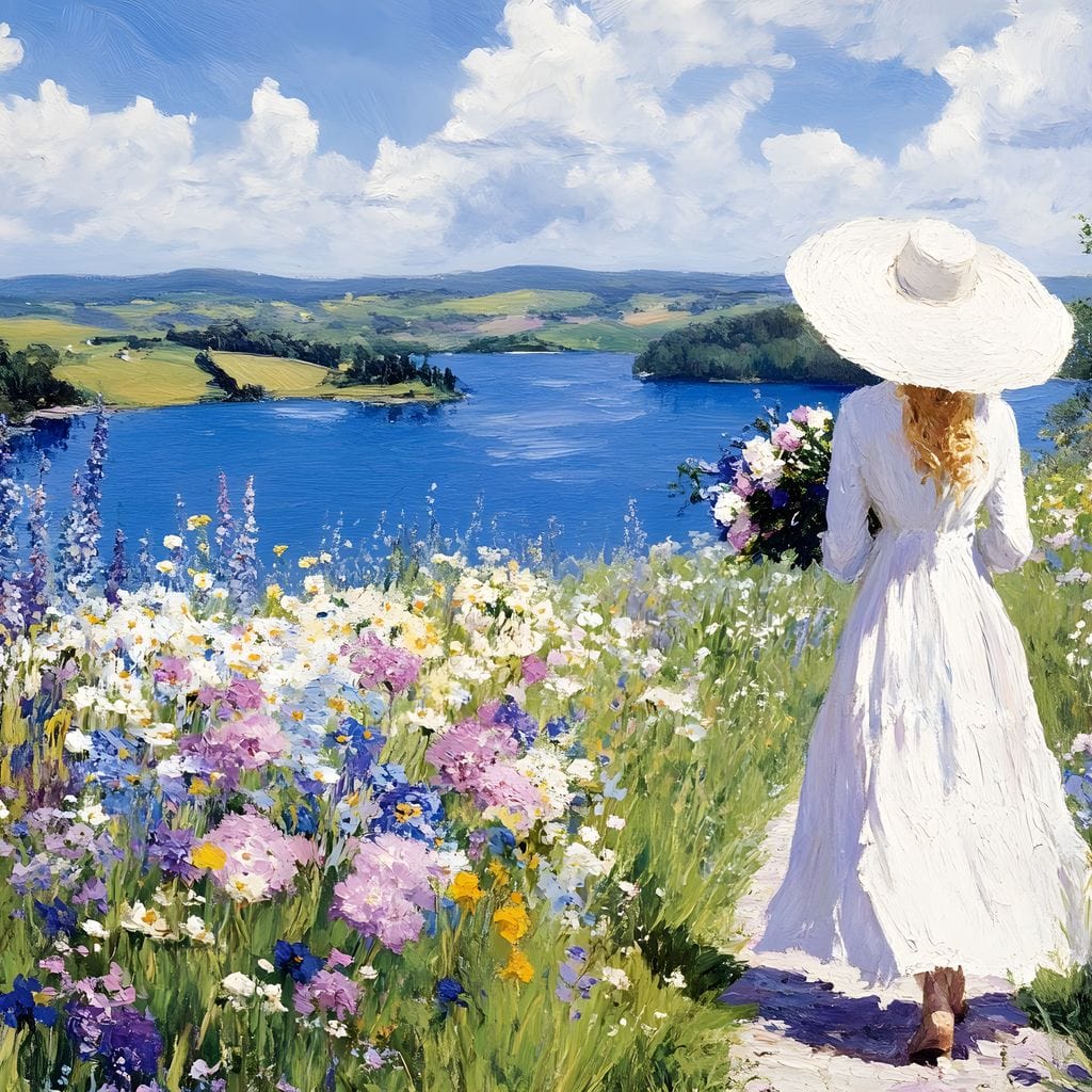 Summer Stroll by the Lake Canvas Wall Art