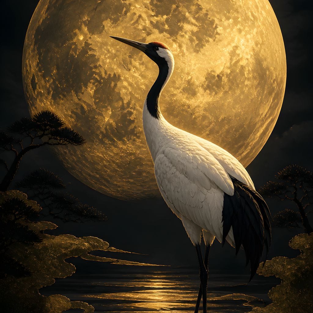Crane Moonrise Canvas Wall Art