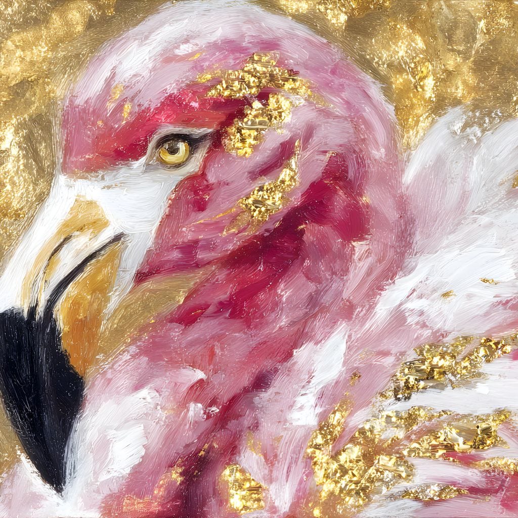 Gilded Flamingo Portrait Canvas Wall Art