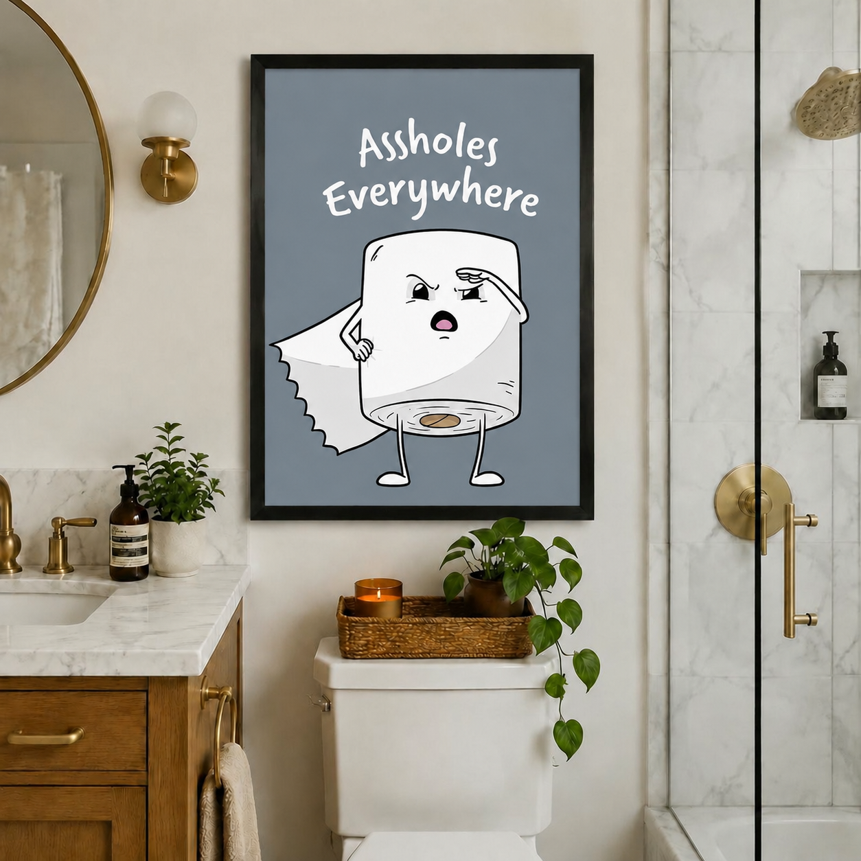 Assholes Everywhere Funny Bathroom Canvas Wall Art