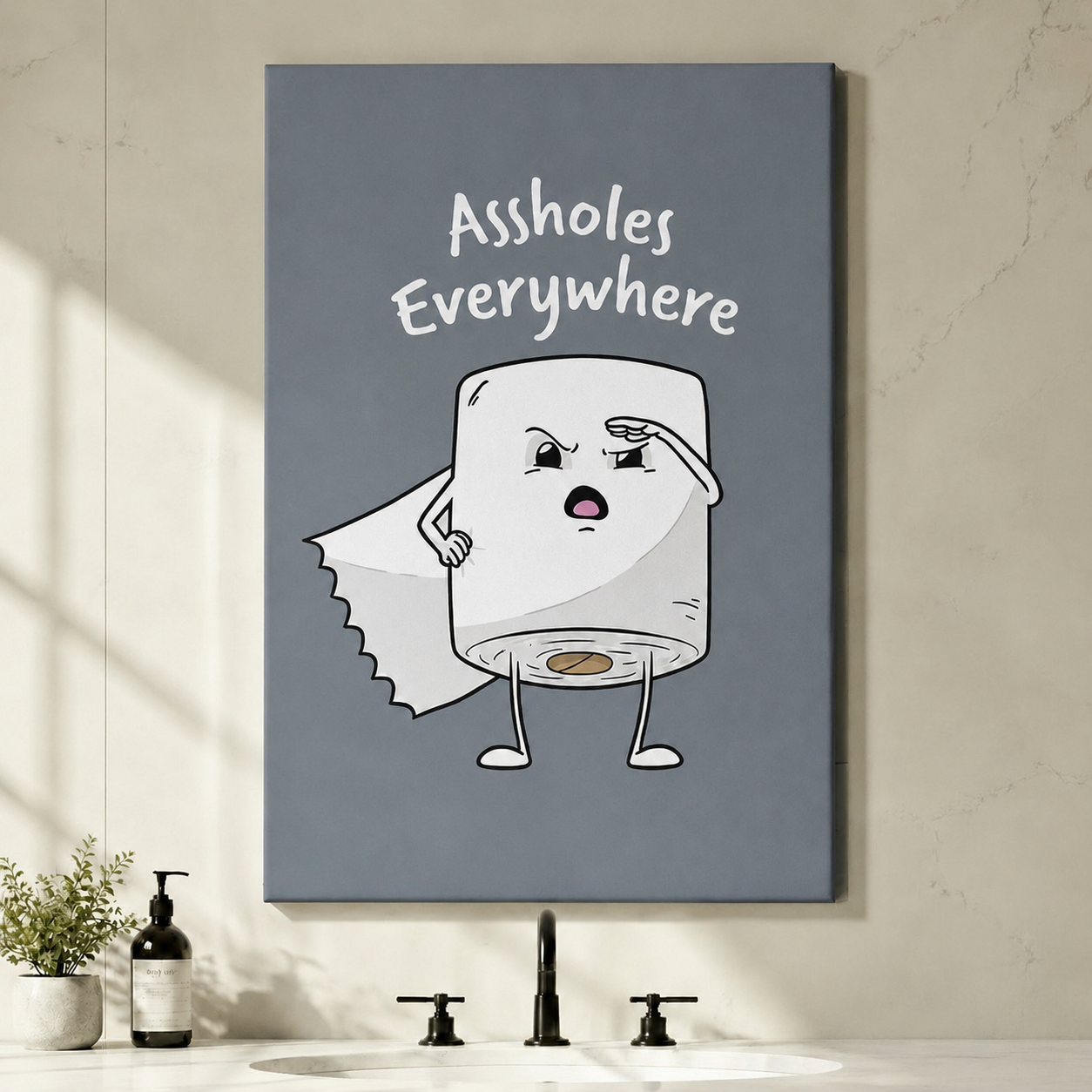 Assholes Everywhere Funny Bathroom Canvas Wall Art