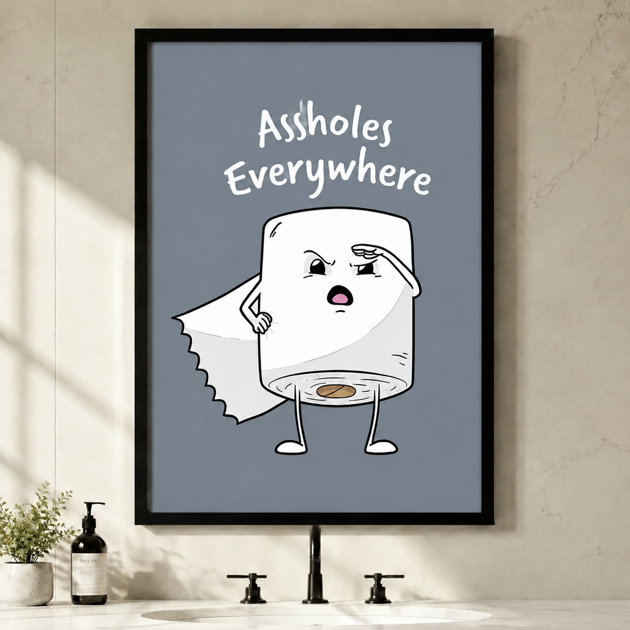Assholes Everywhere Funny Bathroom Canvas Wall Art