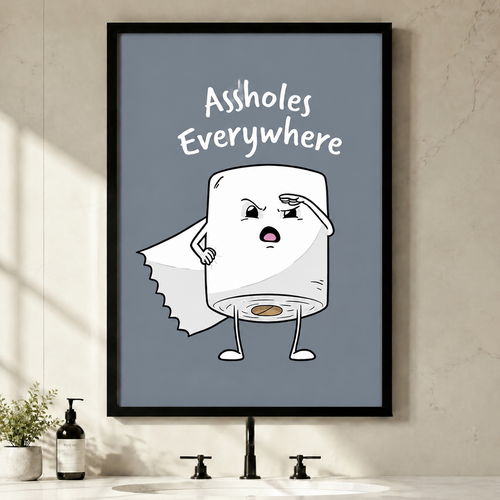 Assholes Everywhere Funny Bathroom Canvas Wall Art