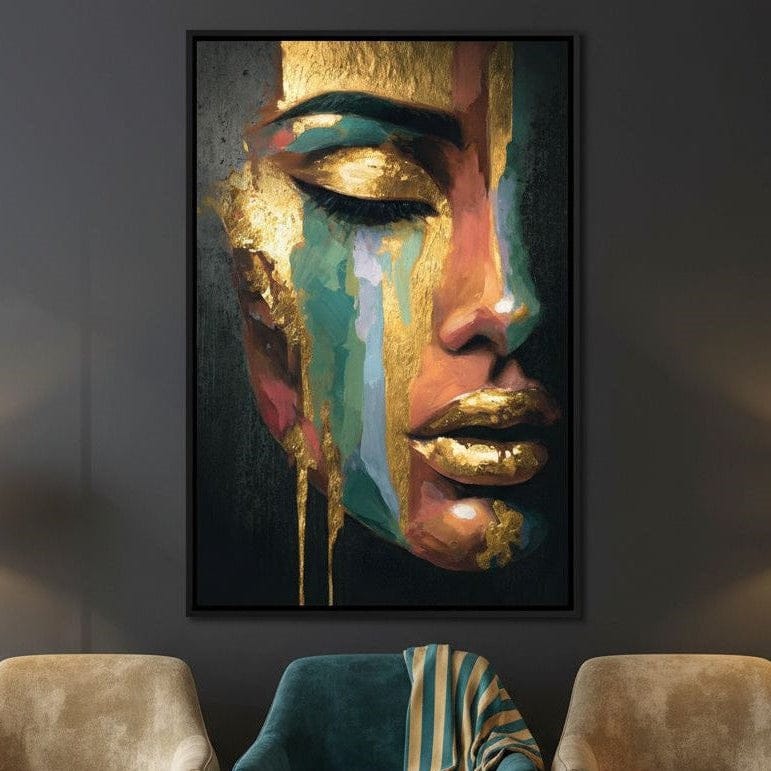 Golden Radiant Abstract Face Canvas Wall Art
