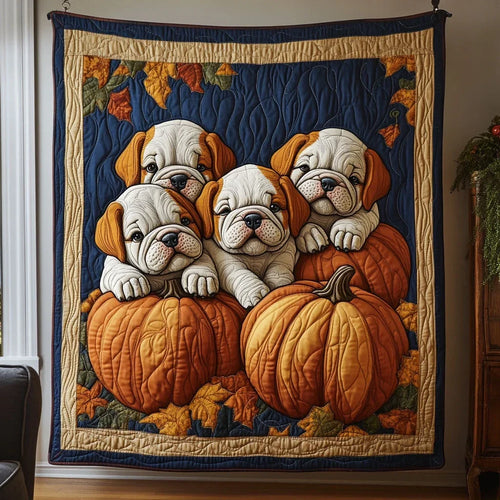 Autumn Bulldog Quilt Blanket