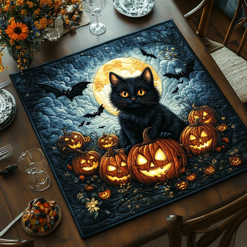 Autumn Cat Quilted Table Topper