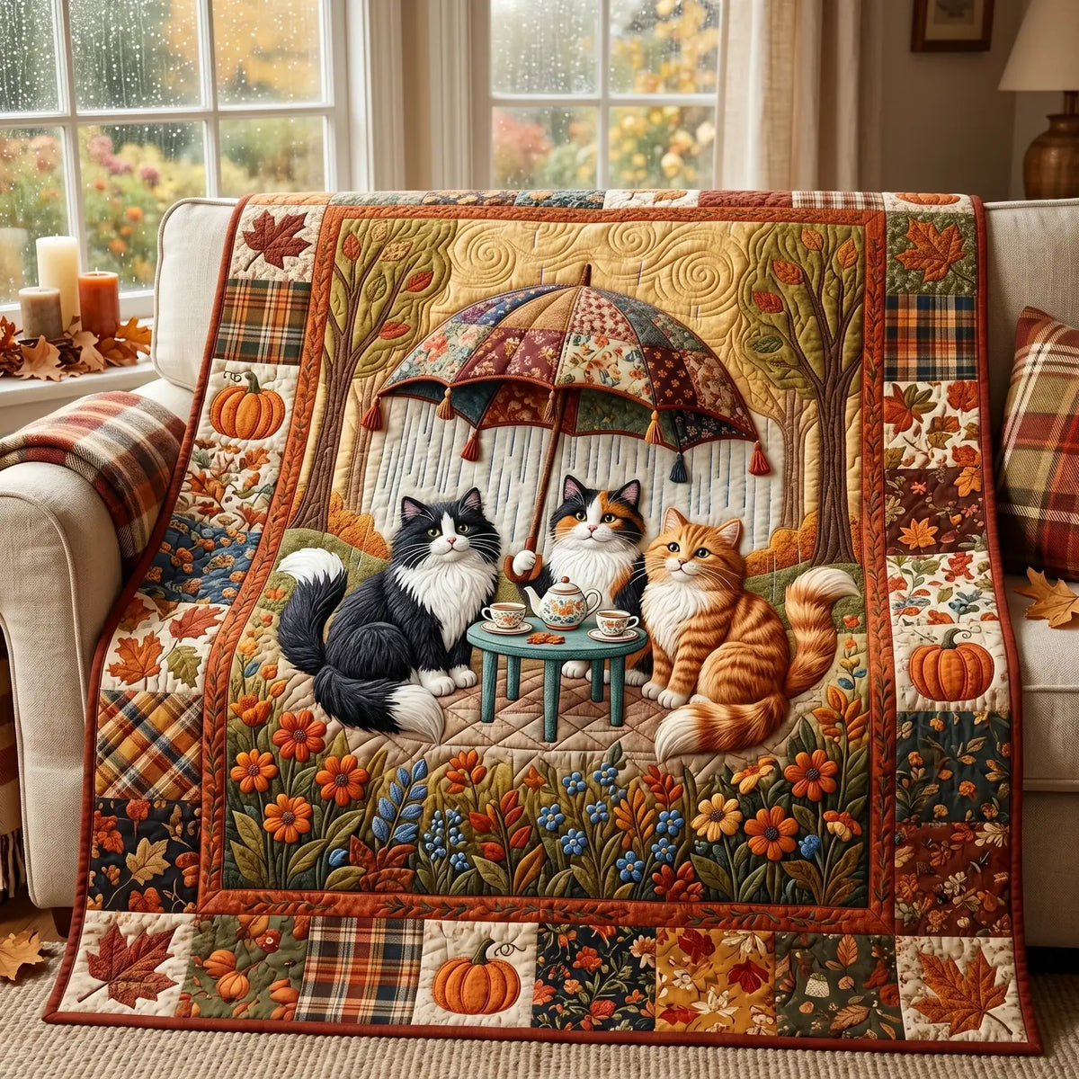 Autumn Cats Quilt Blanket