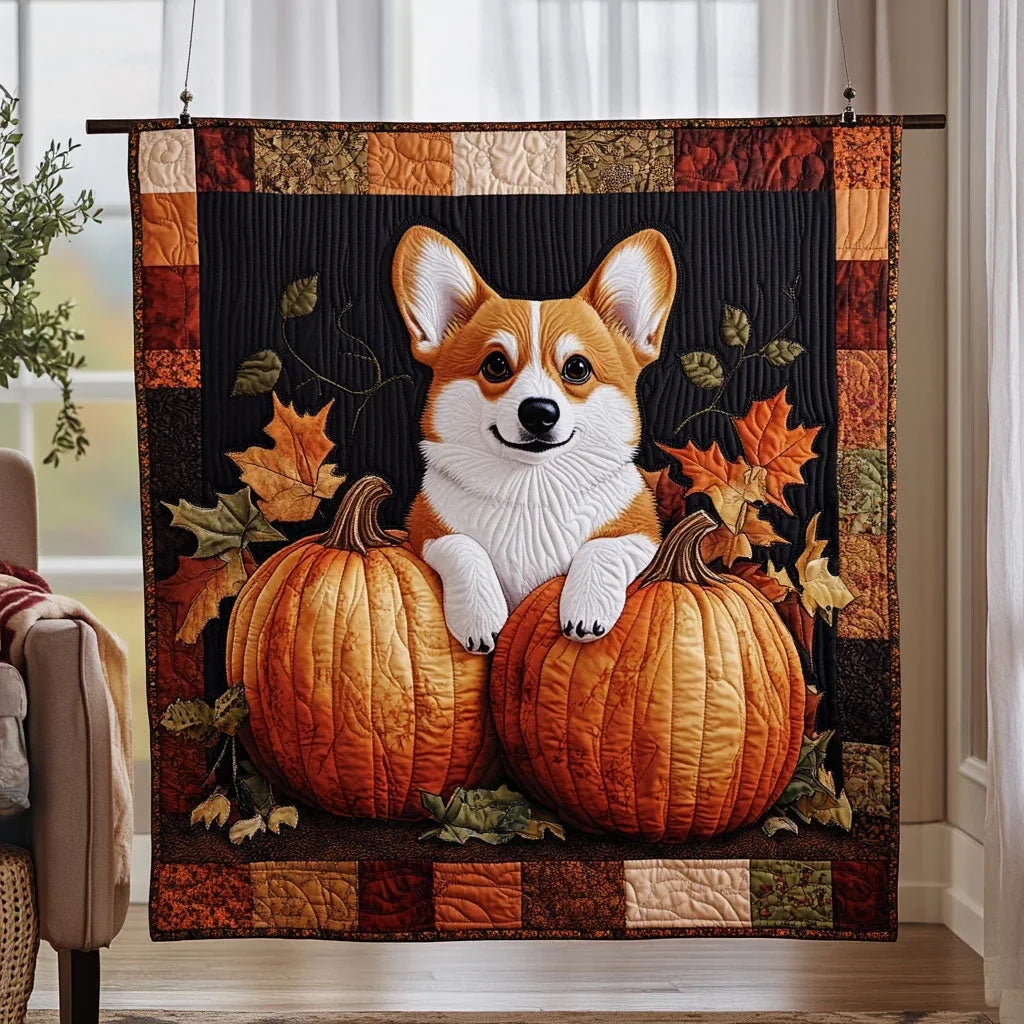 Autumn Corgi Quilt Blanket