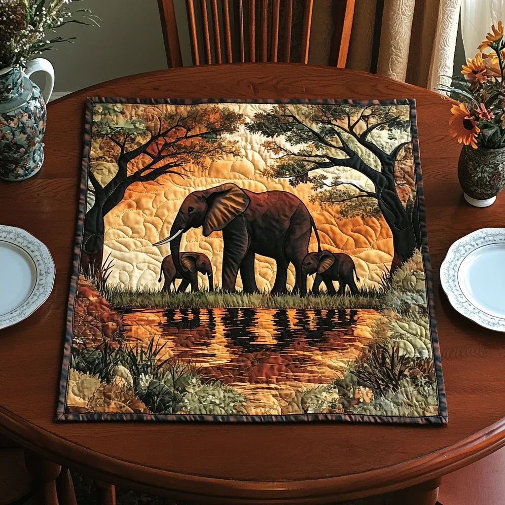 Autumn Elephant Quilted Table Topper