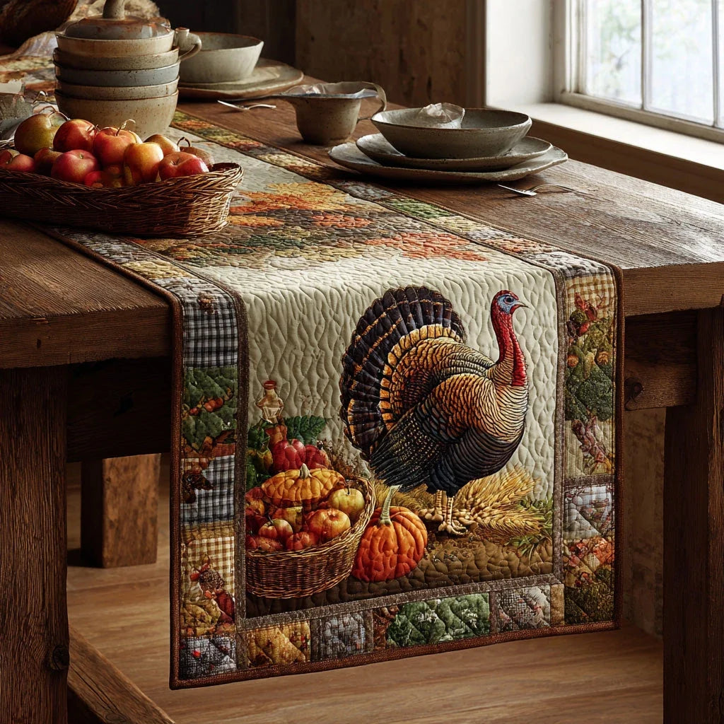 Autumn Feast Turkey Quilted Table Runner