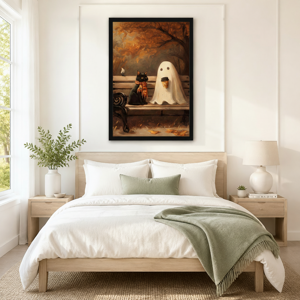 Autumn Ghost Cat Cozy Canvas Wall Art