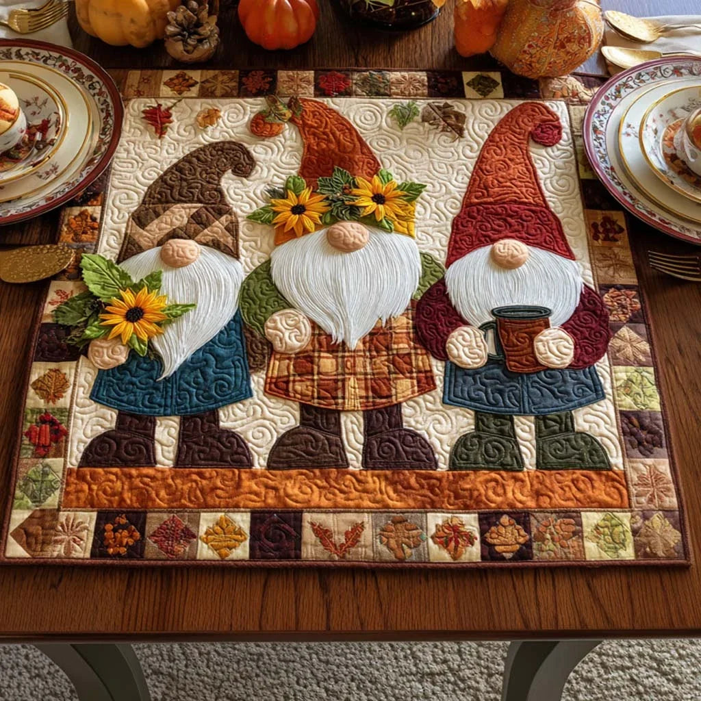 Autumn Gnome Dance Quilted Table Topper
