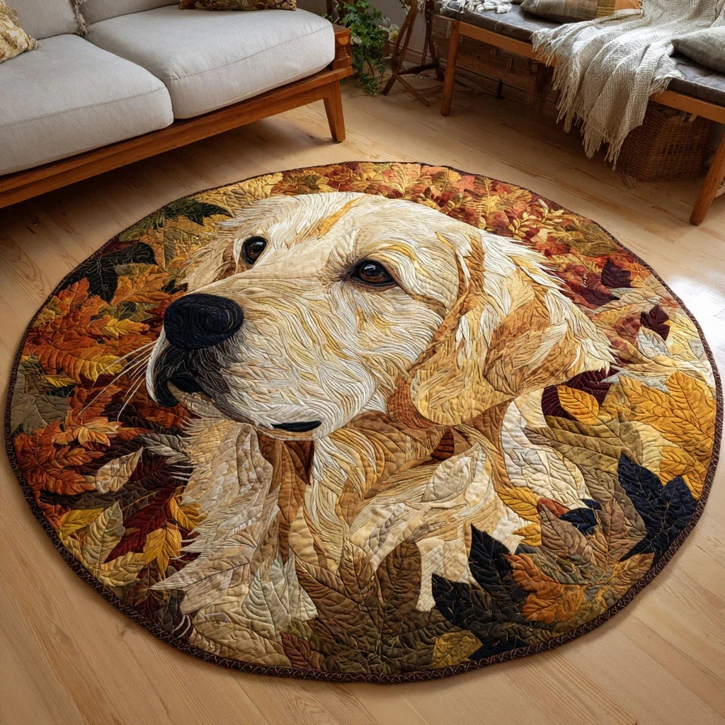Autumn Golden Retriever Quilted Round Mat