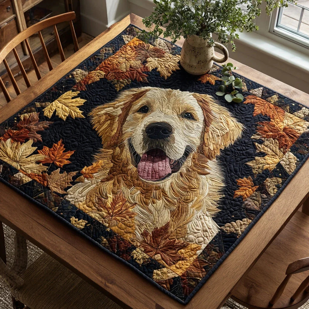 Autumn Golden Retriever Quilted Table Topper