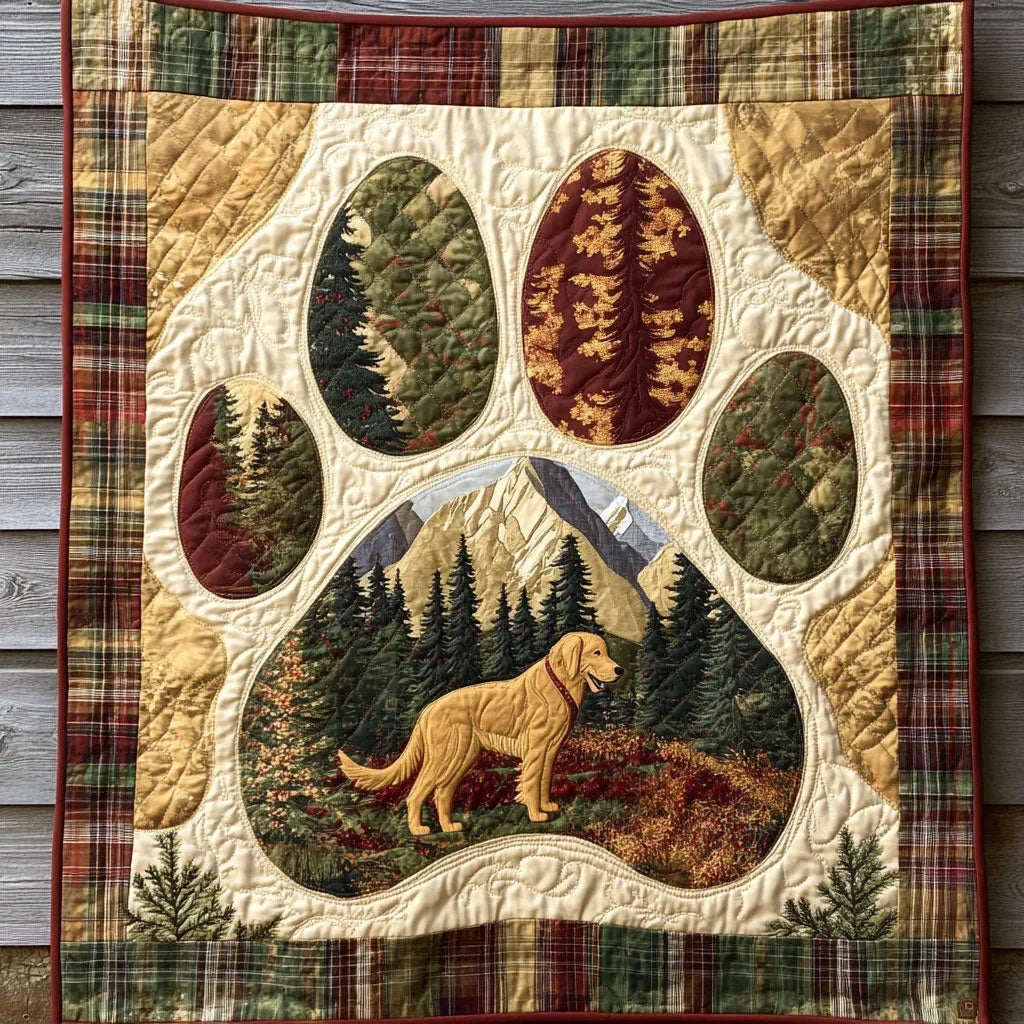 Autumn Heart Golden Retriever Paw Quilt Blanket