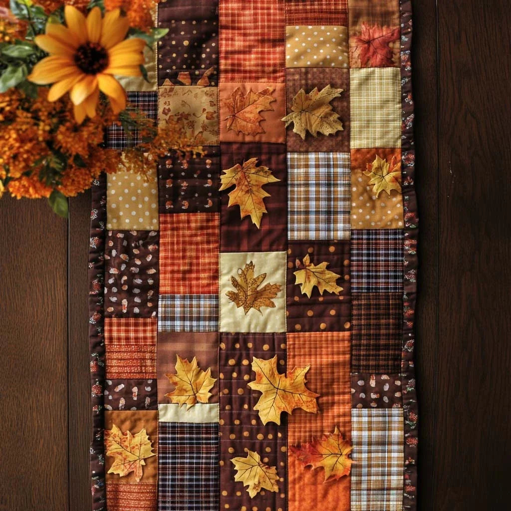 Autumn Leaf Dance Quilted Table Runner