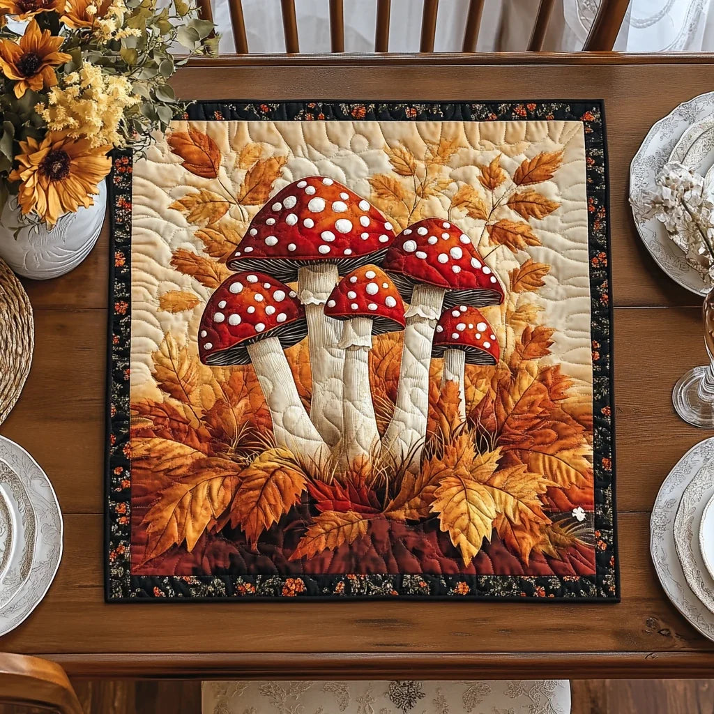 Autumn Mushroom Quilted Table Topper
