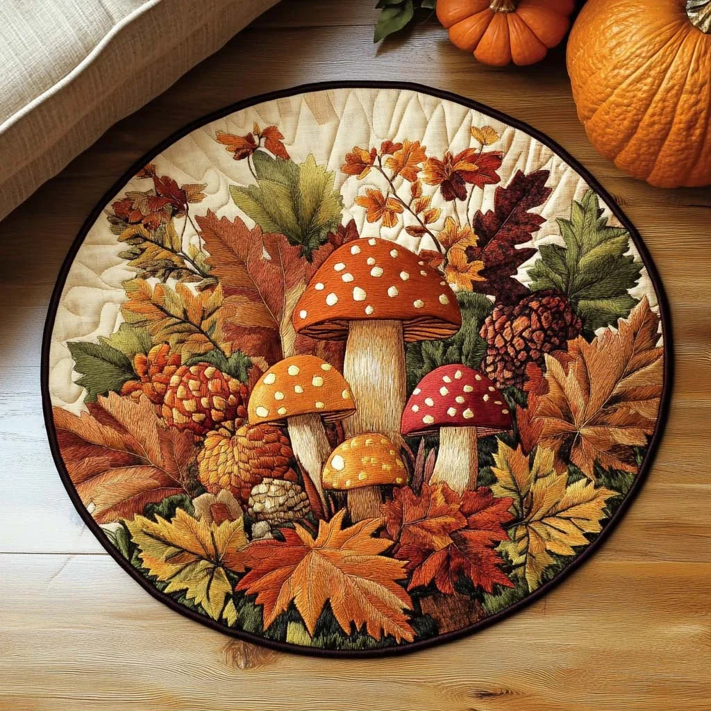 Autumn Mushrooms Quilted Round Mat
