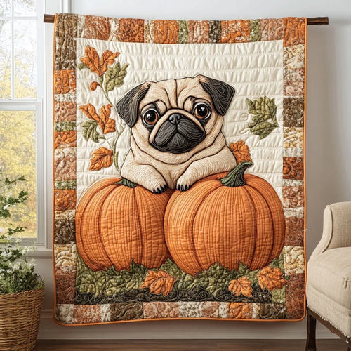 Autumn Pug Quilt Blanket