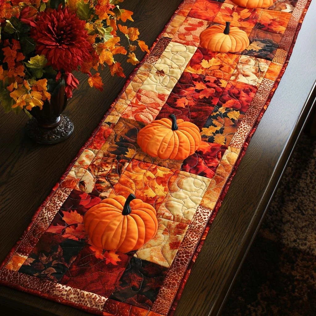 Autumn Pumpkin Charm Quilted Table Runner
