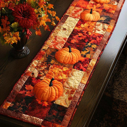 Autumn Pumpkin Charm Quilted Table Runner