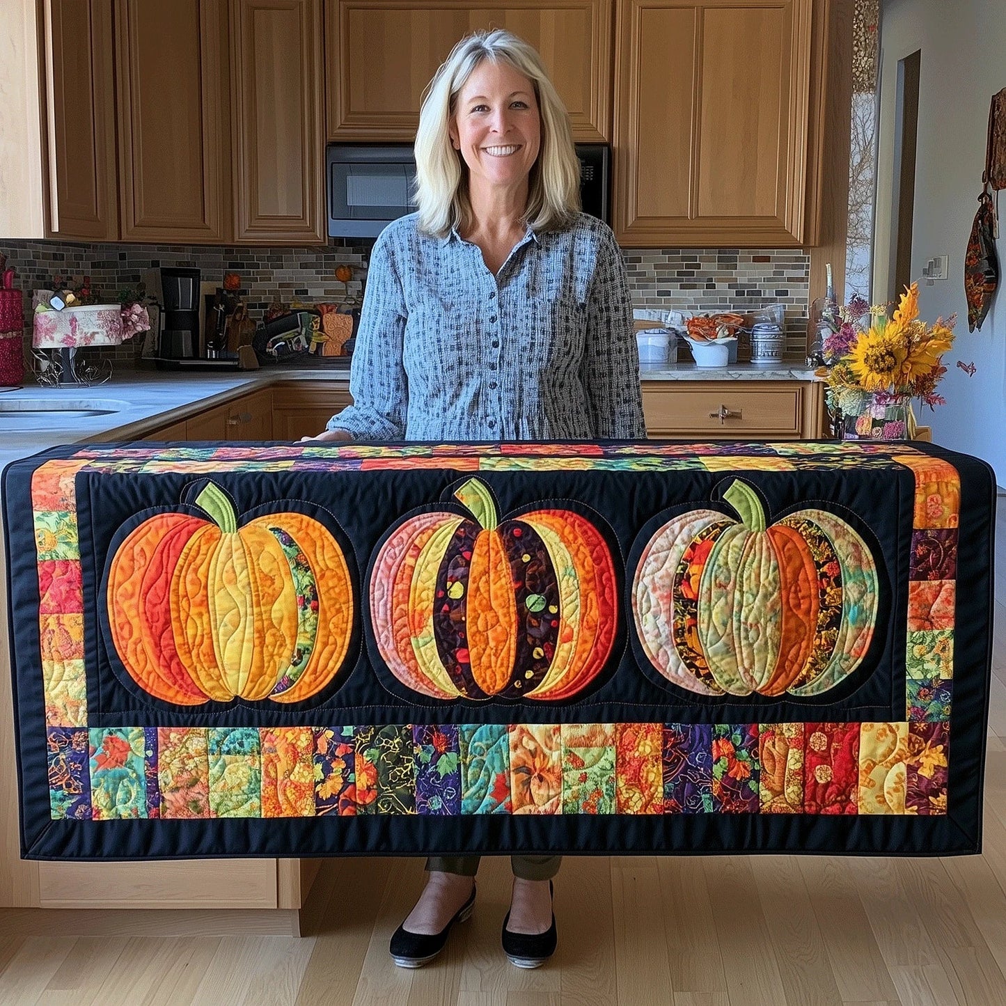 Autumn Pumpkins Quilted Table Runner