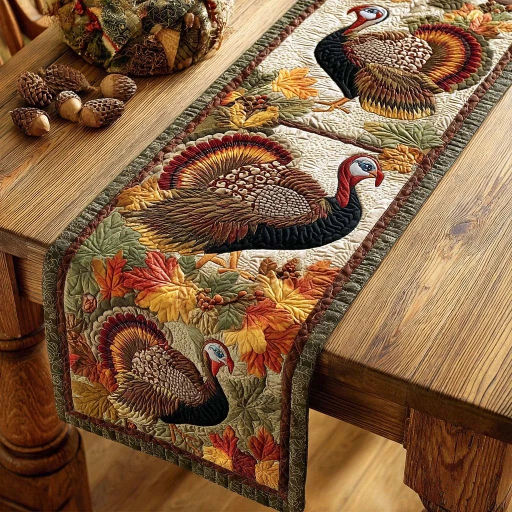 Autumn Turkey Parade Quilted Table Runner