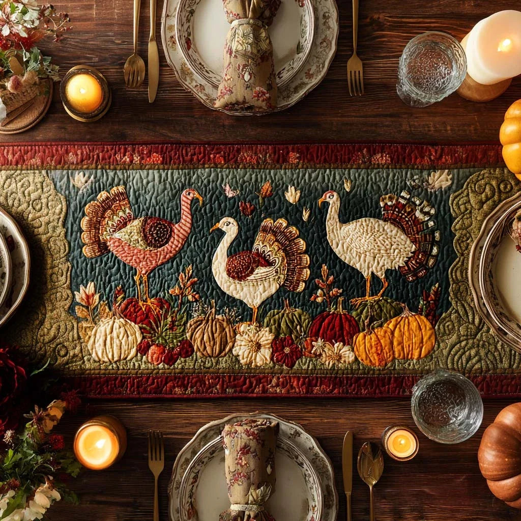 Autumn Turkey Trail Quilted Table Runner