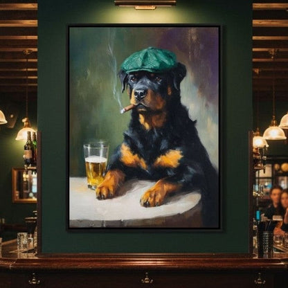 Rottweiler Irish Pub Night Canvas Wall Art