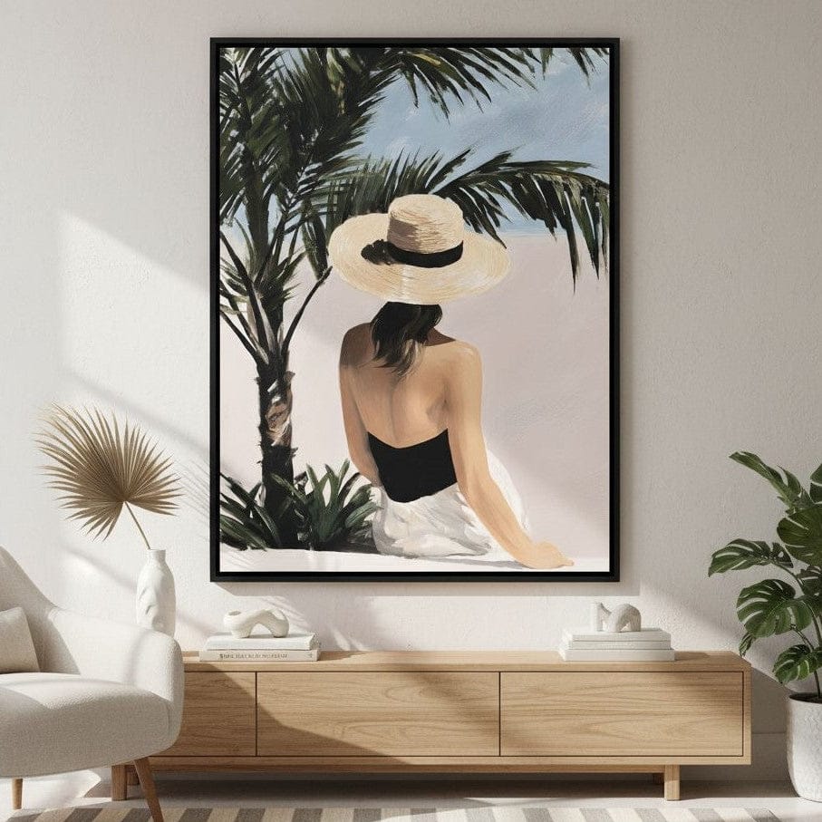 Coastal Palm Retreat Woman Hat Canvas Wall Art