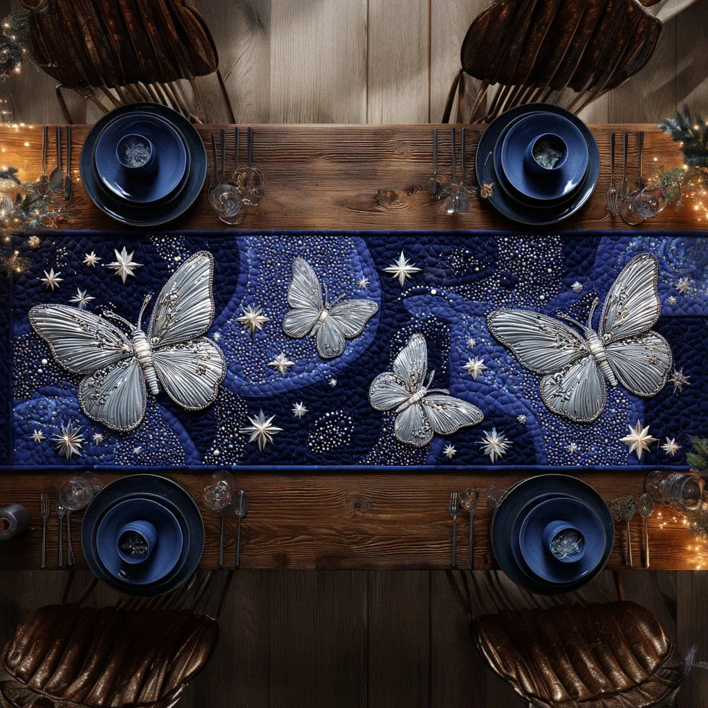 Azure Butterfly Quilted Table Runner