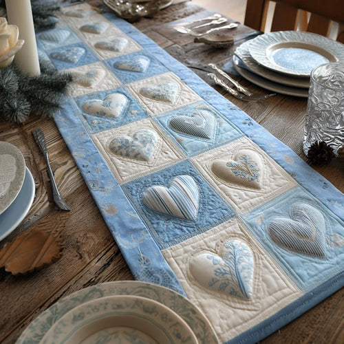 Azure Heart Charm Quilted Table Runner