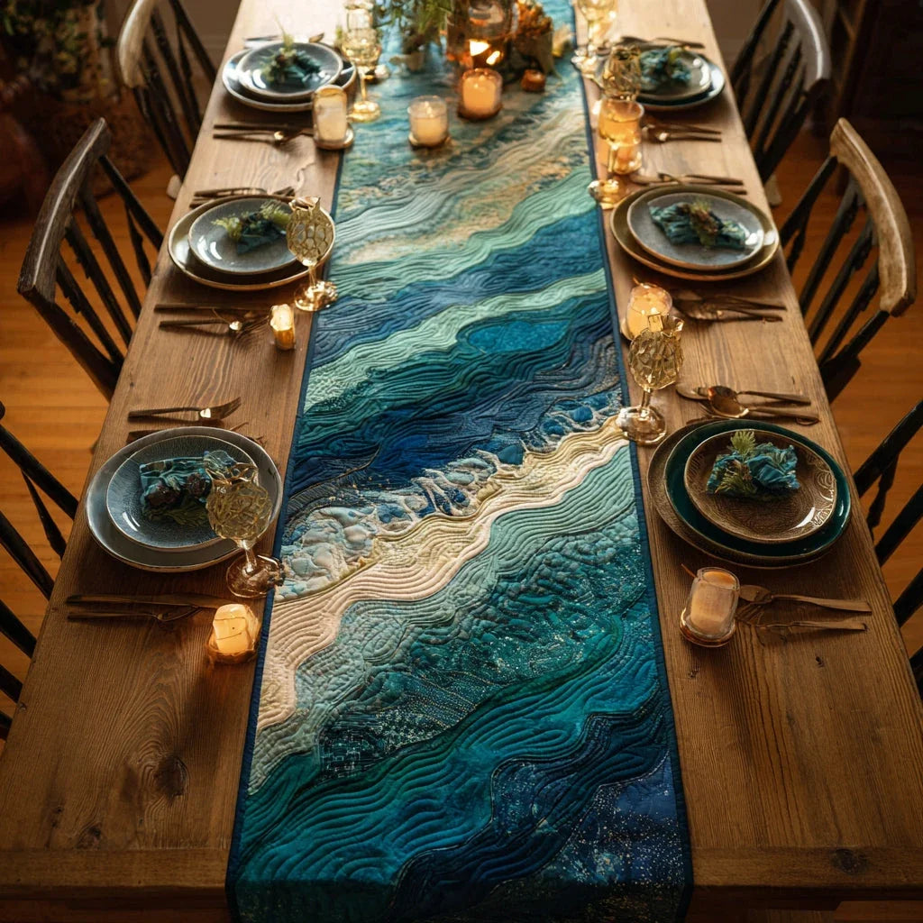 Azure Ocean Quilted Table Runner