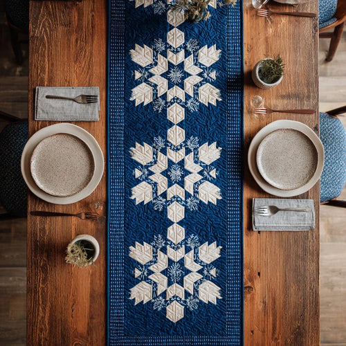 Azure Snowflake Quilted Table Runner