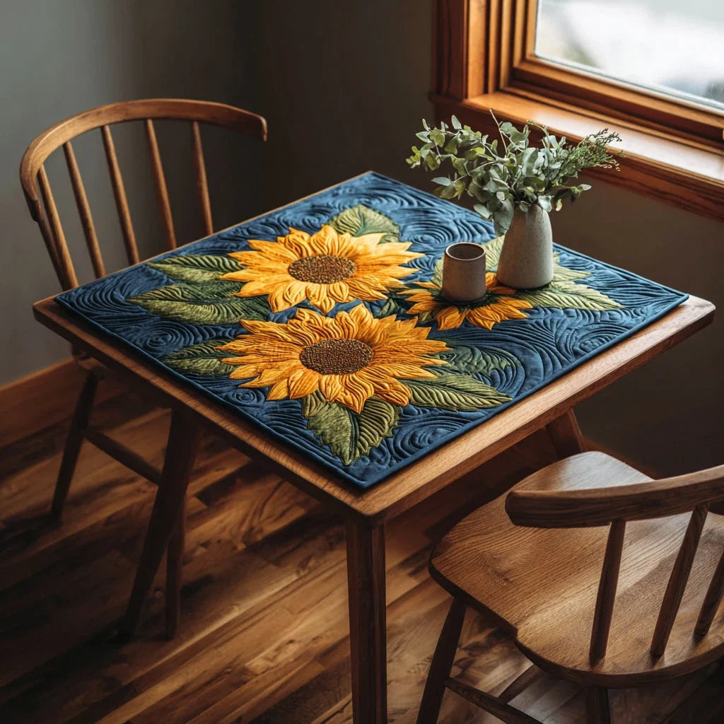 Azure Sunflowers Quilted Table Topper