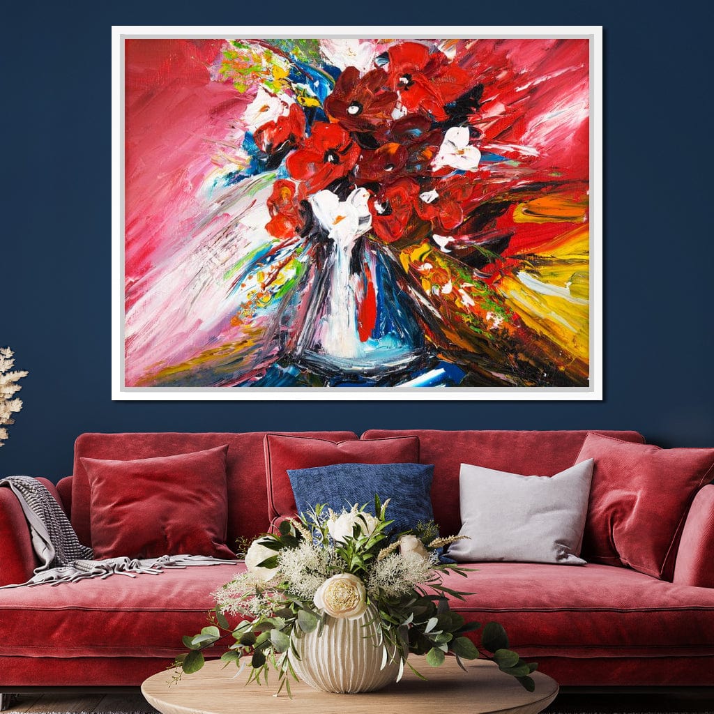 Red Flowers Bouquet Canvas Wall Art