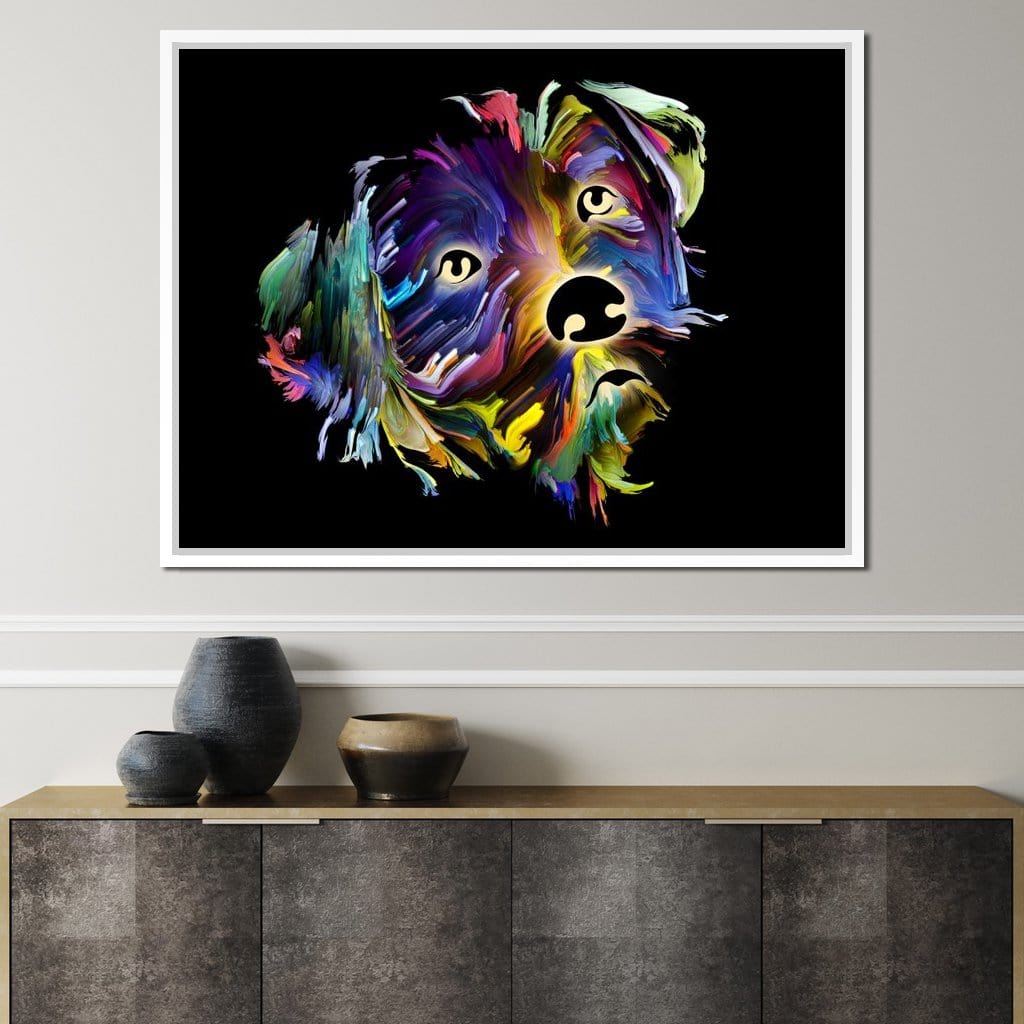 Coloful Dog on Black Background Canvas Wall Art