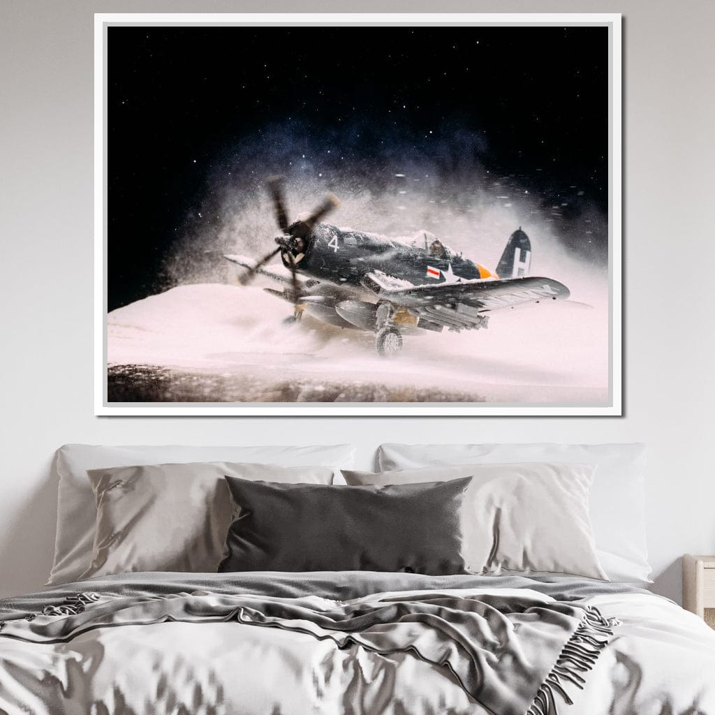 Snowy F4-U Corsair Canvas Wall Art