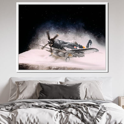 Snowy F4-U Corsair Canvas Wall Art