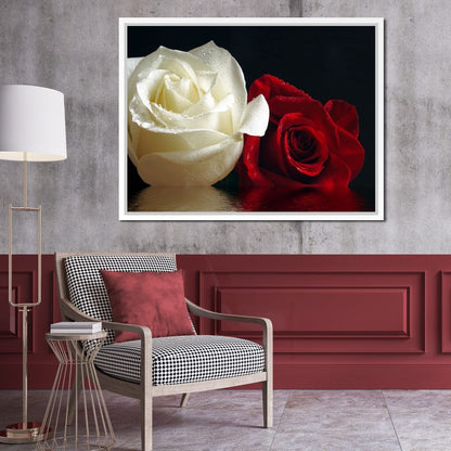 Red & White Roses Reflection Canvas Wall Art