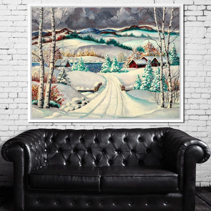 Rural Winter Landscape Canvas Wall Art