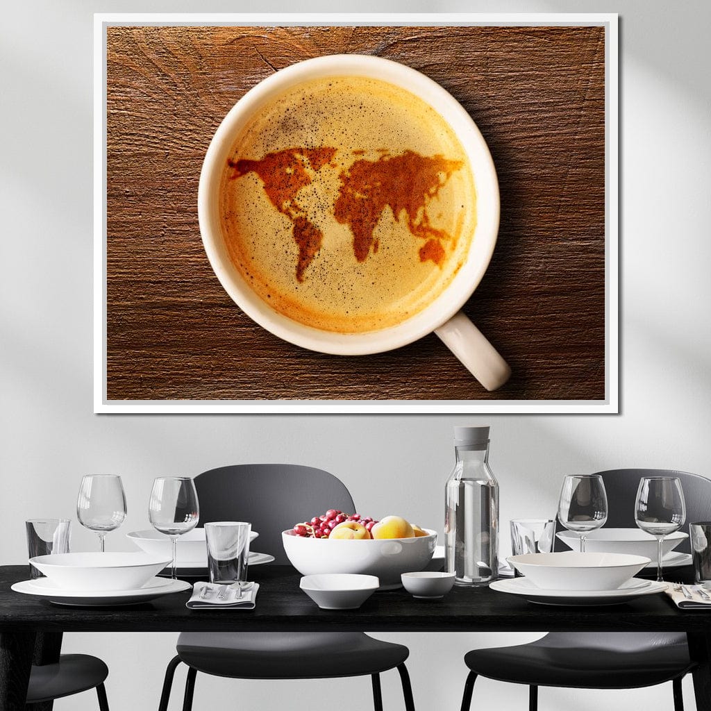 World Map Coffee Cup Canvas Wall Art